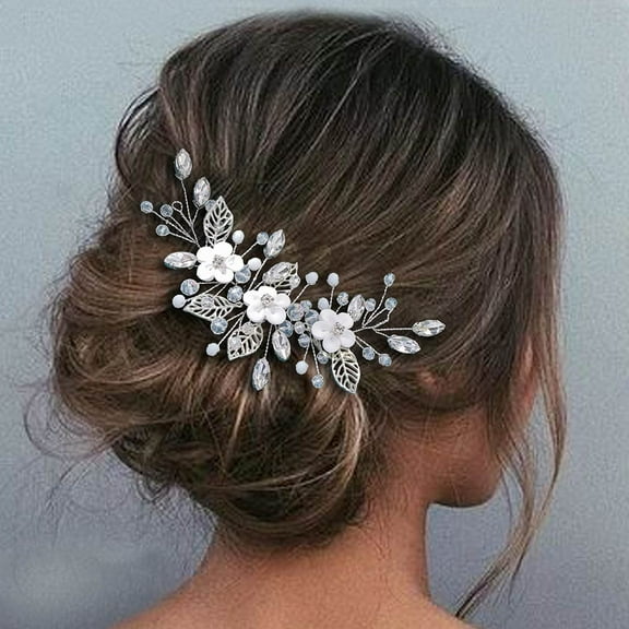 Flower Bride Wedding Hair Vine Silver Crystal Leaf Headpiece Bridal Hair Accessories for Women and Girls