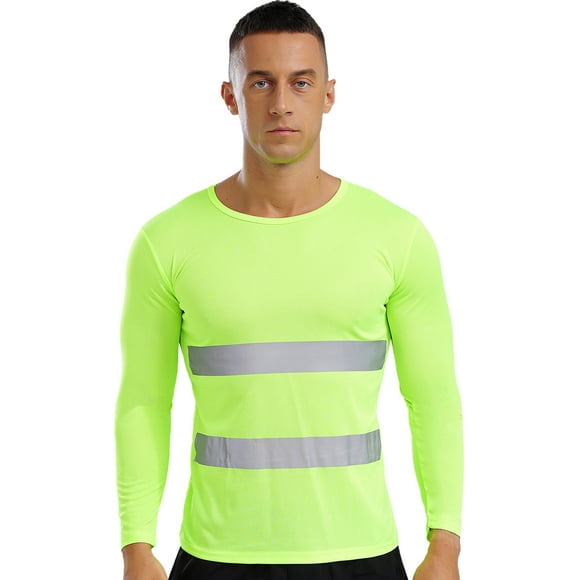 YUUMIN Mens High Visibility Safety Shirts Long Sleeve Hi Vis Reflective Safety Top for Public Activities Construction Work Fluorescent Green 4XL