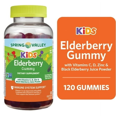 Spring Valley Kids Non GMO Vitamin C Vegetarian Gummies, Elderberry, 120 Count