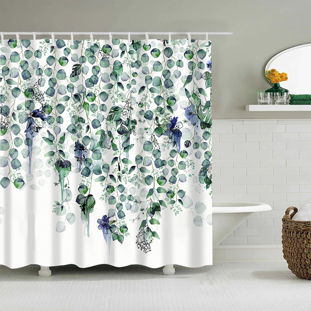 Bathroom Decor Shower Curtain Leaves Vines Liner Waterproof Fabric & 12 Hooks LB 