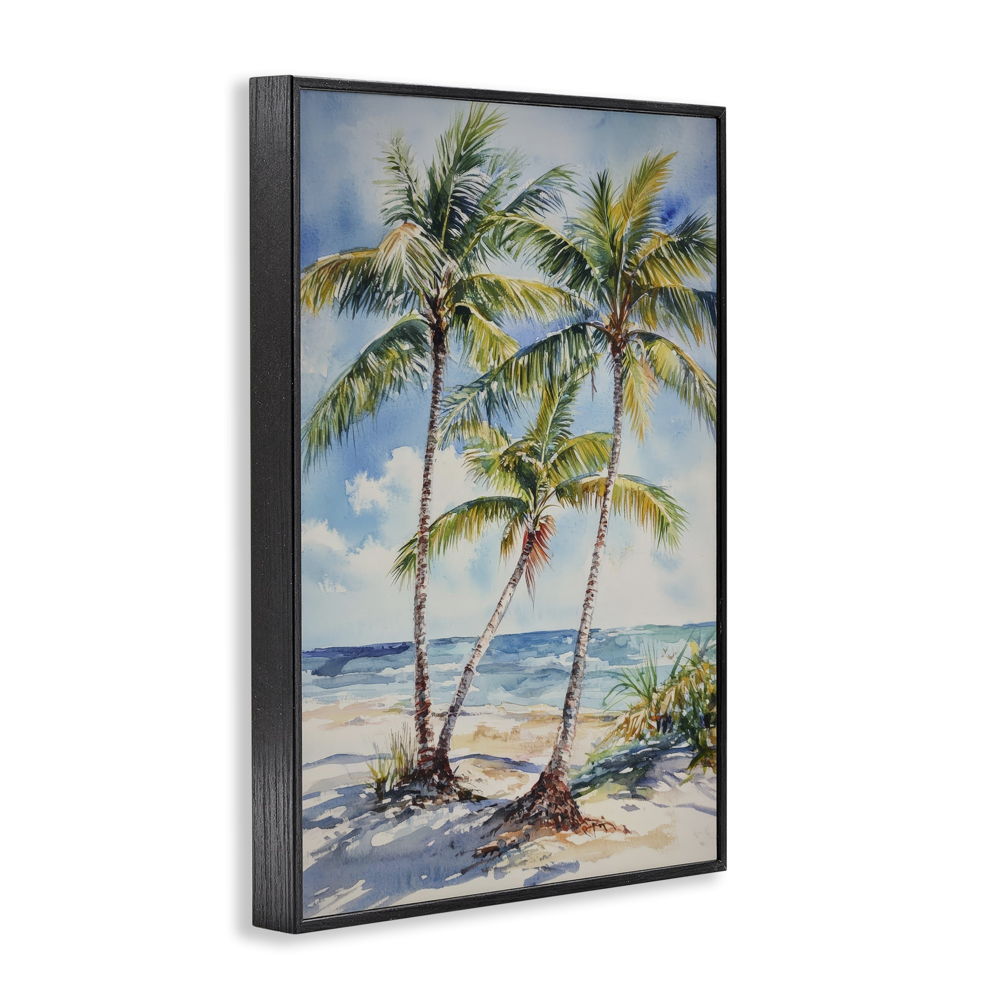 Stupell Industries Windy Palm Trees on Shore Black Framed Giclee Art, design by Petal Prints Design