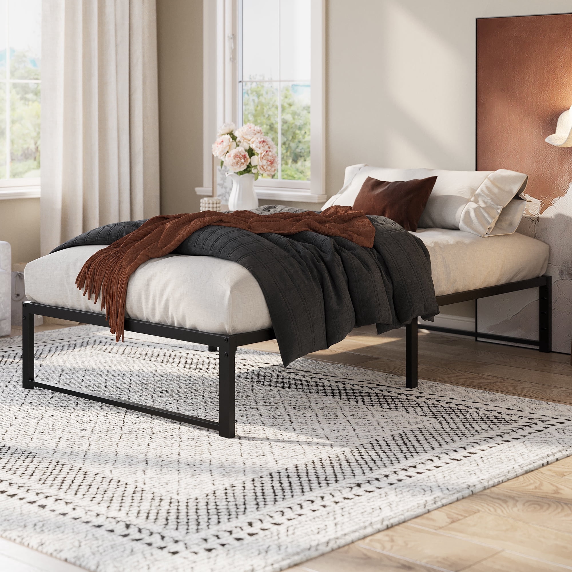 Amolife 14" Twin Size Bed Frame, Heavy Duty Metal Platform Bed with Under Bed Storage, 3500 lbs Capacity, Easy Assembly, Black