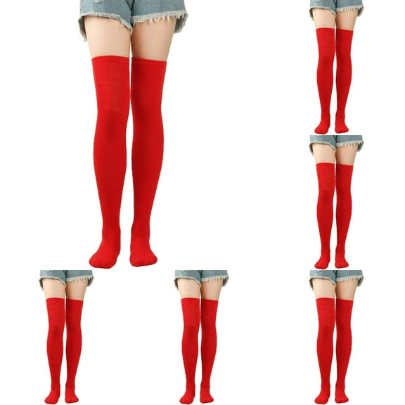 GZEFJRQM 6 Pairs Thigh High Socks Womens Long Tube Socks Pure Color Socks Thigh Highs Fashion Over the Knee Socks Christmas Holiday Socks Christmas Gifts