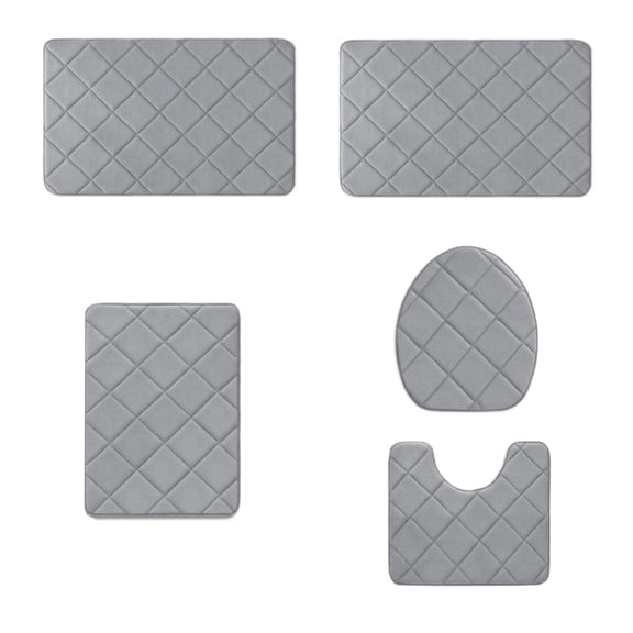 Tainini Bath Mat Set, Bathroom Rugs for 5 Pieces, Toilet Mats, Water Absorption, Non-Slip, Easier to Dry for Floor Mats