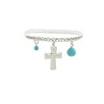 thumbnail image 3 of Women Silver Metal Chain Boot Bracelet Shoe Cross Charm Anklet Turquoise Blue, 3 of 16