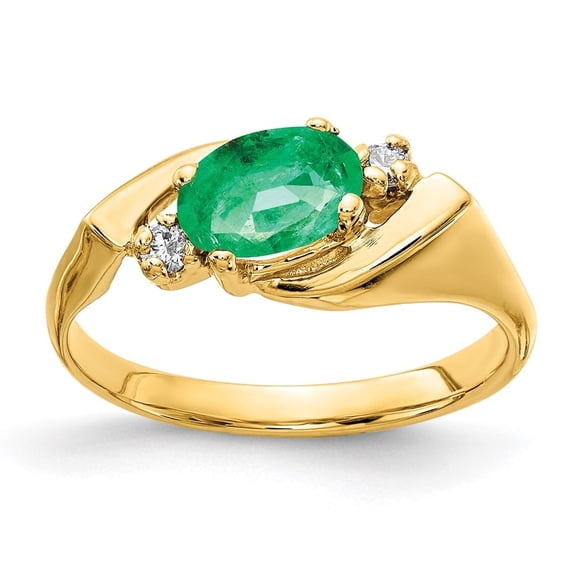 Auriga Fine Jewelry 14K Yellow Gold 7x5mm Oval Emerald AA Diamond Ring for Women Size-6