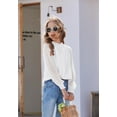 thumbnail image 2 of Oudiya Girls Long Sleeve White Shirts Chiffon Swiss Dot Blouses Frill Neck Top Casual Loose Cute Tee for Kids 6-13Y, 2 of 7