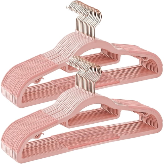 30 Pack Coat Hangers, Heavy-Duty Plastic Hangers with Non-Slip Design, Space-Saving Clothes Hangers, Heavy Duty Dry Wet Clothes，360° Swivel Hook, 16.5 Inches Long, Pink