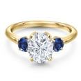 thumbnail image 3 of Gem Stone King 18K Yellow Gold Plated Silver White Moissanite and Blue Created Sapphire Engagement Ring for Women | 2.60 Cttw | Oval 9X7MM | Gemstone Birthstone | Size 6, 3 of 7