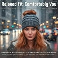 thumbnail image 3 of Funky Junque Ponytail Beanie for Women - Winter Ponyback Hat Soft Stretch Cable Knit High Pony Tail Womens Running Hats - 3-pack: #31, Solid Black, Solid Ivory, 3 of 4