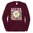 thumbnail image 2 of Wild Bobby Retro Better Together Daisy Smiley Face Checkered Background Vintage Men Long Sleeve Shirt, Maroon, Medium, 2 of 6