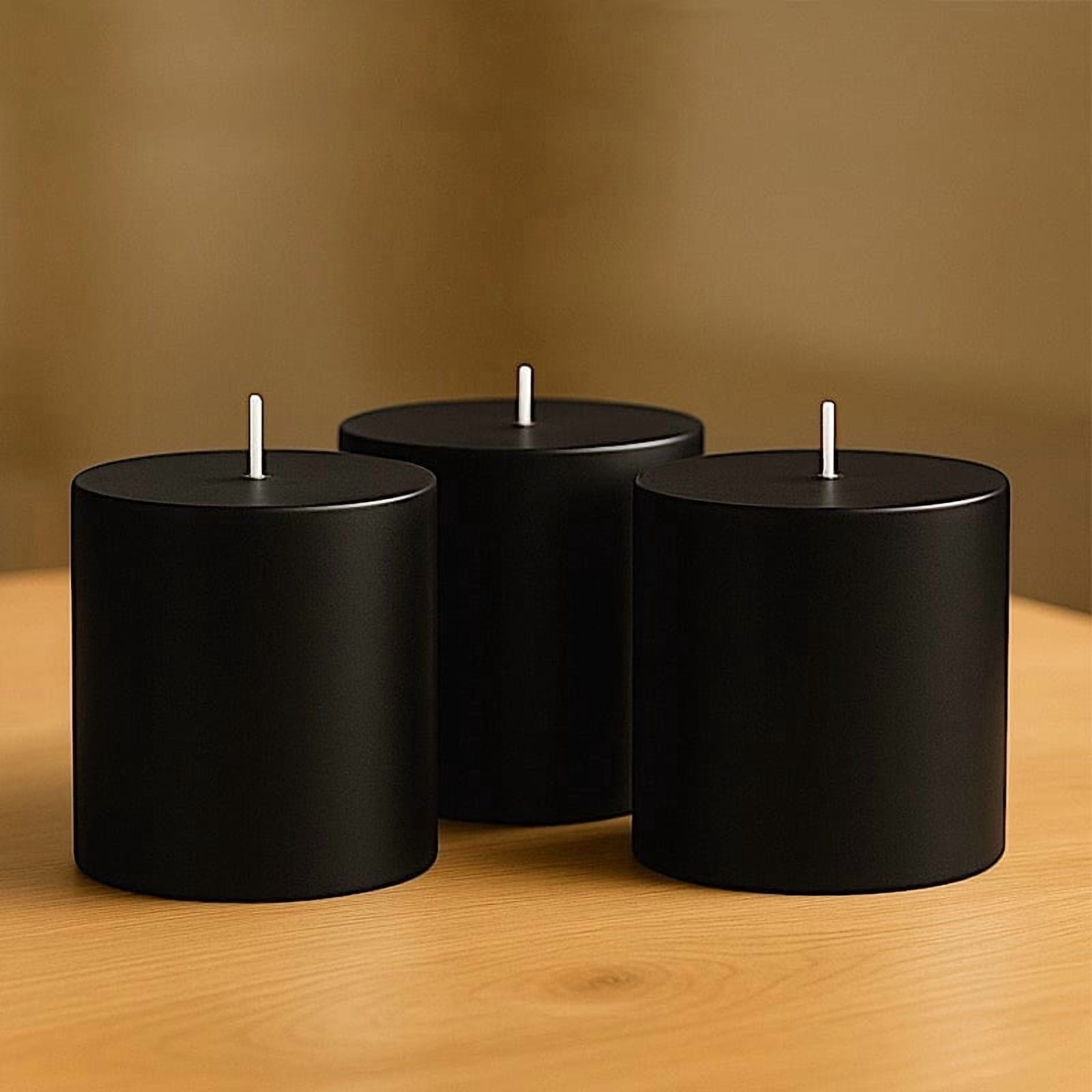 Balsa Circle 6 Black 3x3 in Dripless Round Unscented Wax Pillar Candles Party Wedding Reception Centerpieces Event Home Decorations Supplies