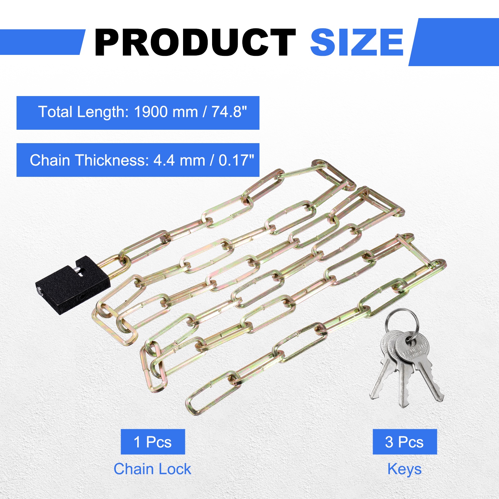 Bike Chain Lock, (75 Inch, Black) (1 Pcs), Manganese Steel Anti-Theft Bicycle Square Chain Lock with Keys, Suit for - Bike/Motorcycle/Scooter/Truck