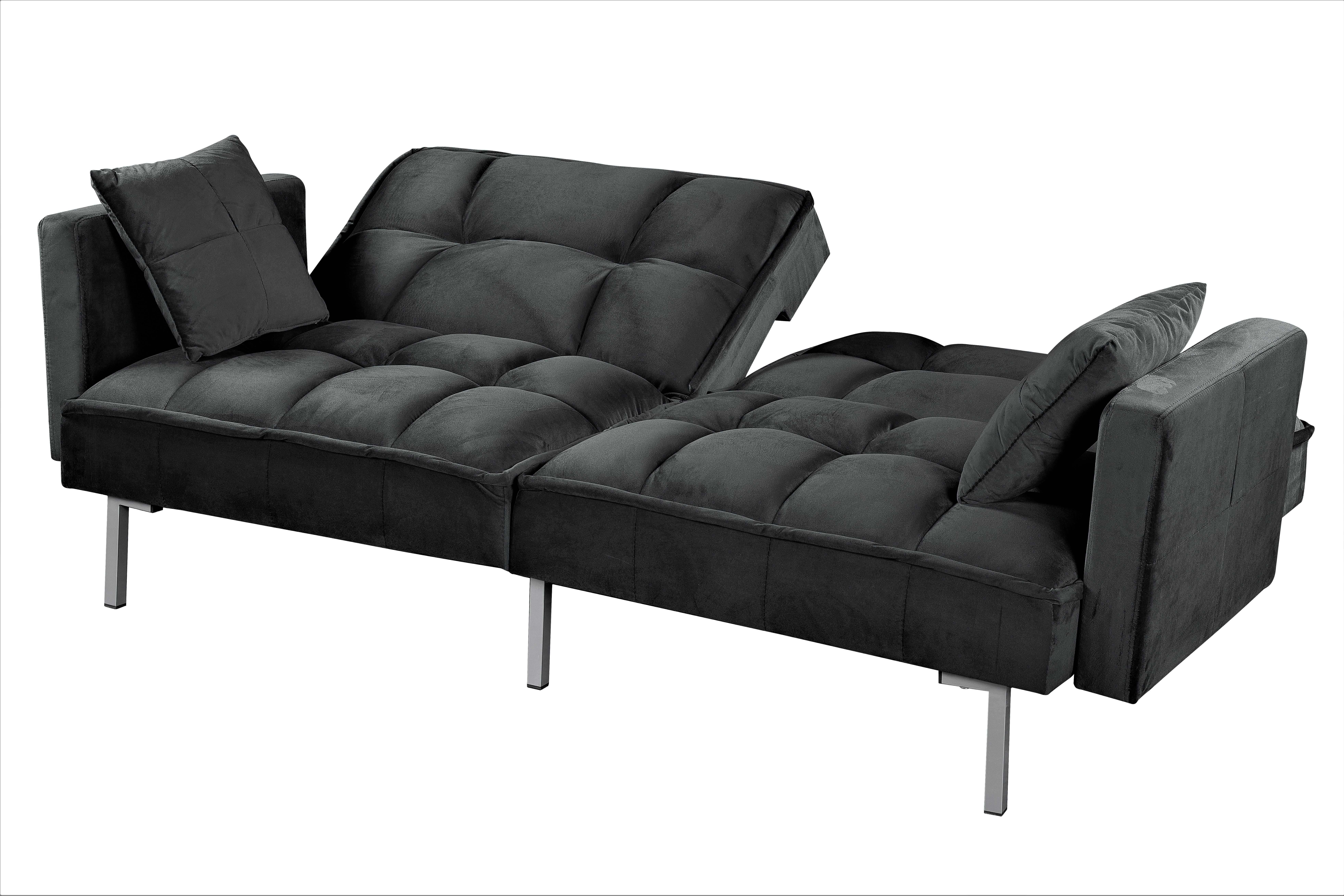 Uspridefurniture Bernal 75.6"W Velvet Futon Sofa Bed Sleeper, Black