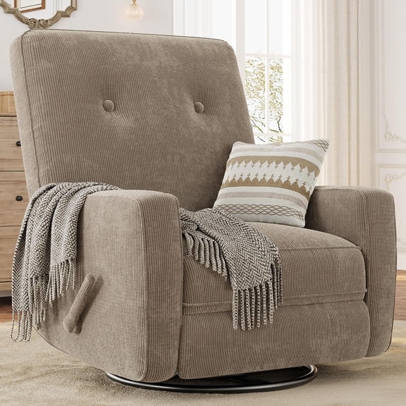 Gaderth Recliner Chair, 360° Swivel Rocking Glider Chair for Adults with Adjustable Backrest & Footrest, Cozy Corduroy Upholstered Armchair, Swivel Rocking Glider Chair