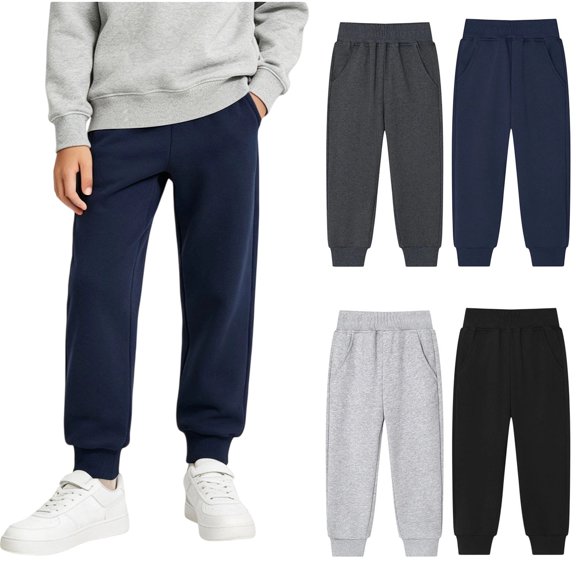 Boys Jogger Sweatpants Elastic Waist Casual Trousers with Side Pockets Solid Color Pants for School Outdoor Daily Wear