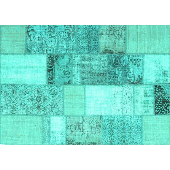 Ahgly Company Indoor Rectangle Patchwork Turquoise Blue Transitional Area Rugs, 3' x 5'