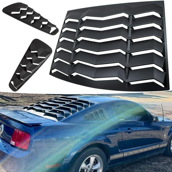 （3Pack）Rear Side Window Louver Fits for Ford Mustang 2005-2014 in GT Lambo Style Custom Fit Windshield Sun Shade Cover ABS (Matte Black)
