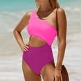 thumbnail image 5 of One Piece Bathing Suit for Women One Shoulder Swimsuit Tummy Control Cutout Padded Swimwear Light pink XL, 5 of 5