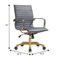 thumbnail image 6 of LeisureMod Harris Mid-Back Modern Leather Office Chair, Adjustable Swivel with Gold Frame, Grey, 6 of 6