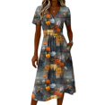 thumbnail image 4 of Halloween Dresses for Women Bat Short Sleeve Pumpkin Funny Wrap Dress Skeleton V Neck Fall Wedding Guest Dresses L, 4 of 5