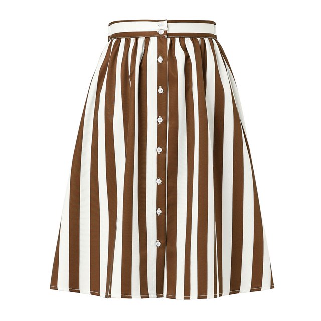 Allegra K Falda Mujer Midi A Rayas Con Botones Y Elástica, dos colores Marrón M