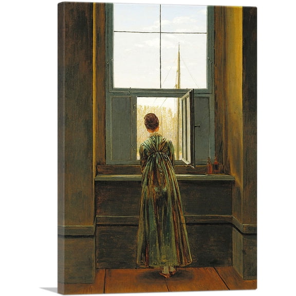 ARTCANVAS Woman at a Window 1822 Canvas Art Print by Caspar David Friedrich - Size: 12" x 8" (0.75" Deep)