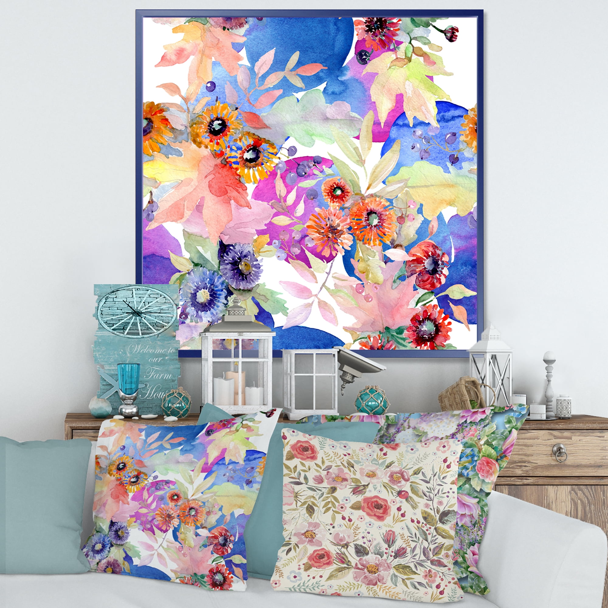 Designart 'Wildflowers and Vibrant Wild Spring Leaves IV' Modern Framed Canvas Wall Art Print