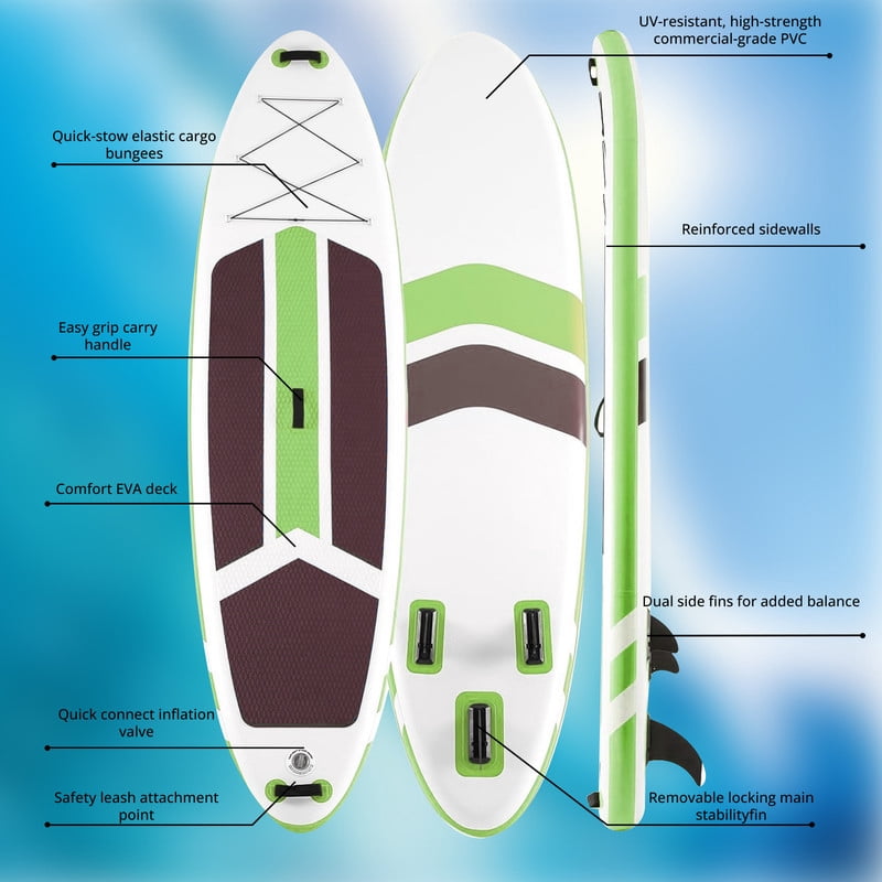 Simenmax Inflatable Stand Up Paddle Board, 400lbs Capacity SUP with Non-Slip EVA Deck, Adjustable Paddle & Backpack, Premium PVC, BrownGreen