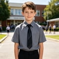 thumbnail image 4 of Guluxicc Button Up Shirts for Kids Boys Short Sleeve Solid Color School Uniform Tops with Tie Casual Summer Collared Shirts, 4 of 7