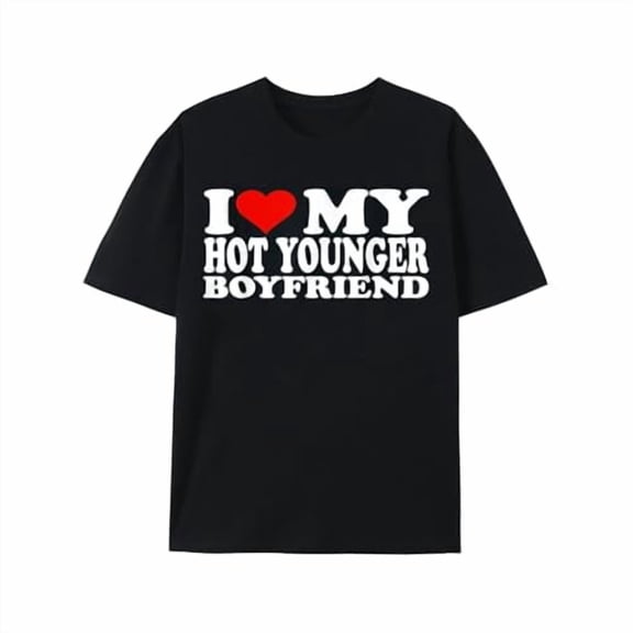 Greenink I Heart My Boyfriend Adult Tshirt Black BF T-Shirt Funny Couple Gifts Tee Heart Graphic Novelty Shirt Pure Cotton Tops