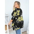thumbnail image 6 of SHOWMALL Plus Size Tops for Women Tunic 3/4 Sleeve Clothes Black Golden Floral 5X Blouse Swing Tunic Clothing Side Split Crewneck Flowy Shirt for Leggings, 6 of 6