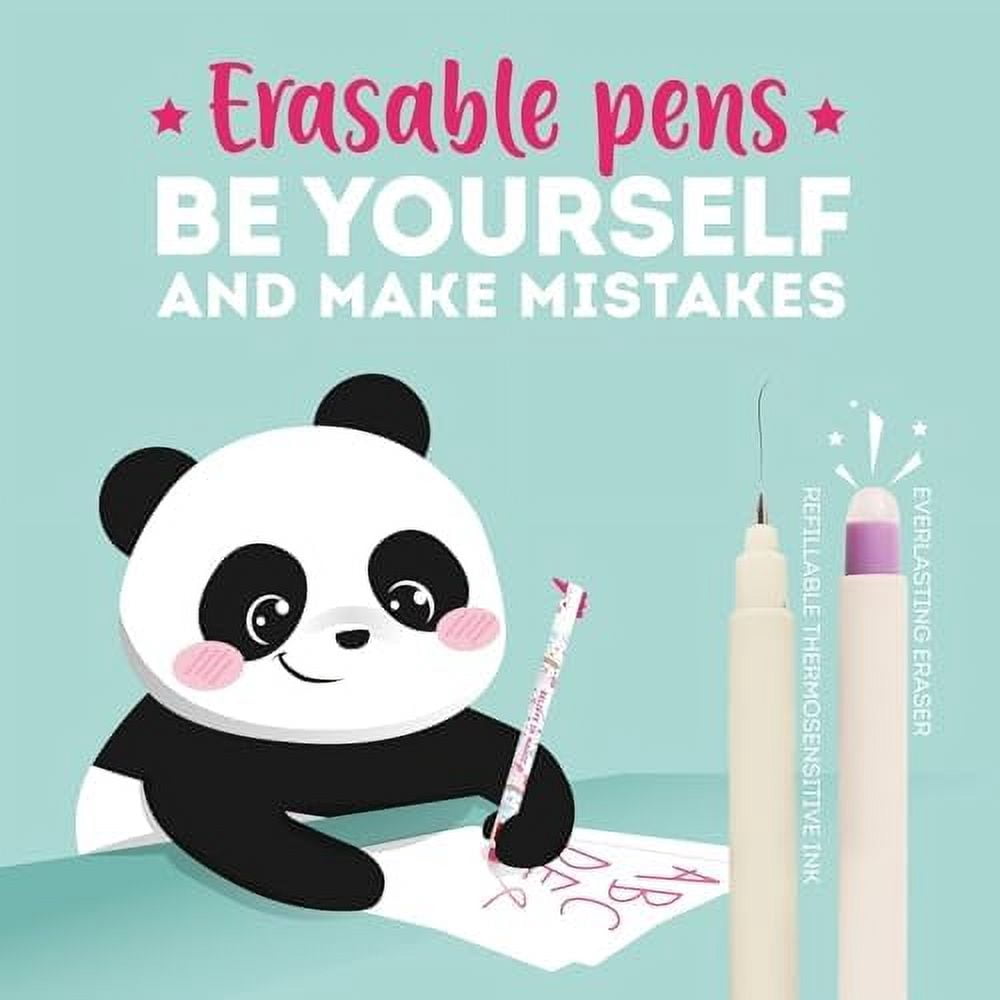 - Set of 5 Erasable Gel Pens with Thermosensitive Erase Ink, Range of ink colours & barrel designs, 0.7mm Tip, Penguin, Panda, Llama, Bee, & Hippo$$Office