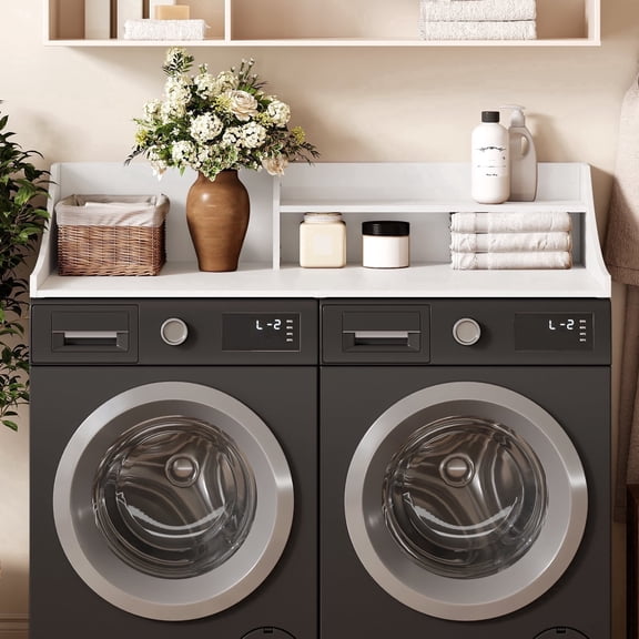 Tarnorci 54" 2-Layer Washer Dryer Countertop with Storage Shelf，Side Edge for Laundry Room Organization