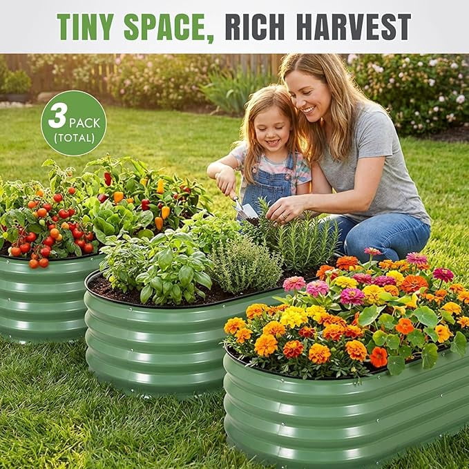 INNO STAGE Raised Garden Bed Kit Oval Rustproof Metal 3 Pack 4x2x1ft