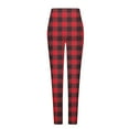 thumbnail image 5 of AHTJRT Women's Buttery Soft Leggings Stretchy Plaid Leggings High Waist Butt Lift Pants Workout Gym Yoga Biker Pants Red L, 5 of 7