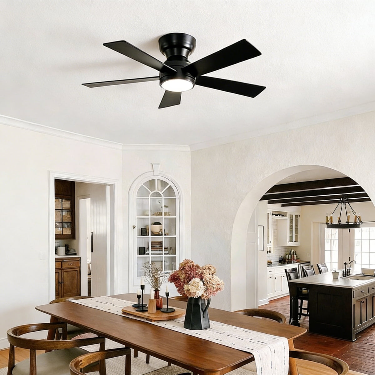 46" Flush Mount Ceiling Fan with Lights Remote Control,Quiet DC Motor 6 Plywood Blade Ceiling Fans 6 Speed Levels,Reversible Ceiling Fan,for Patio Living Room, Bedroom,Office,Indoor.( SLIVER)