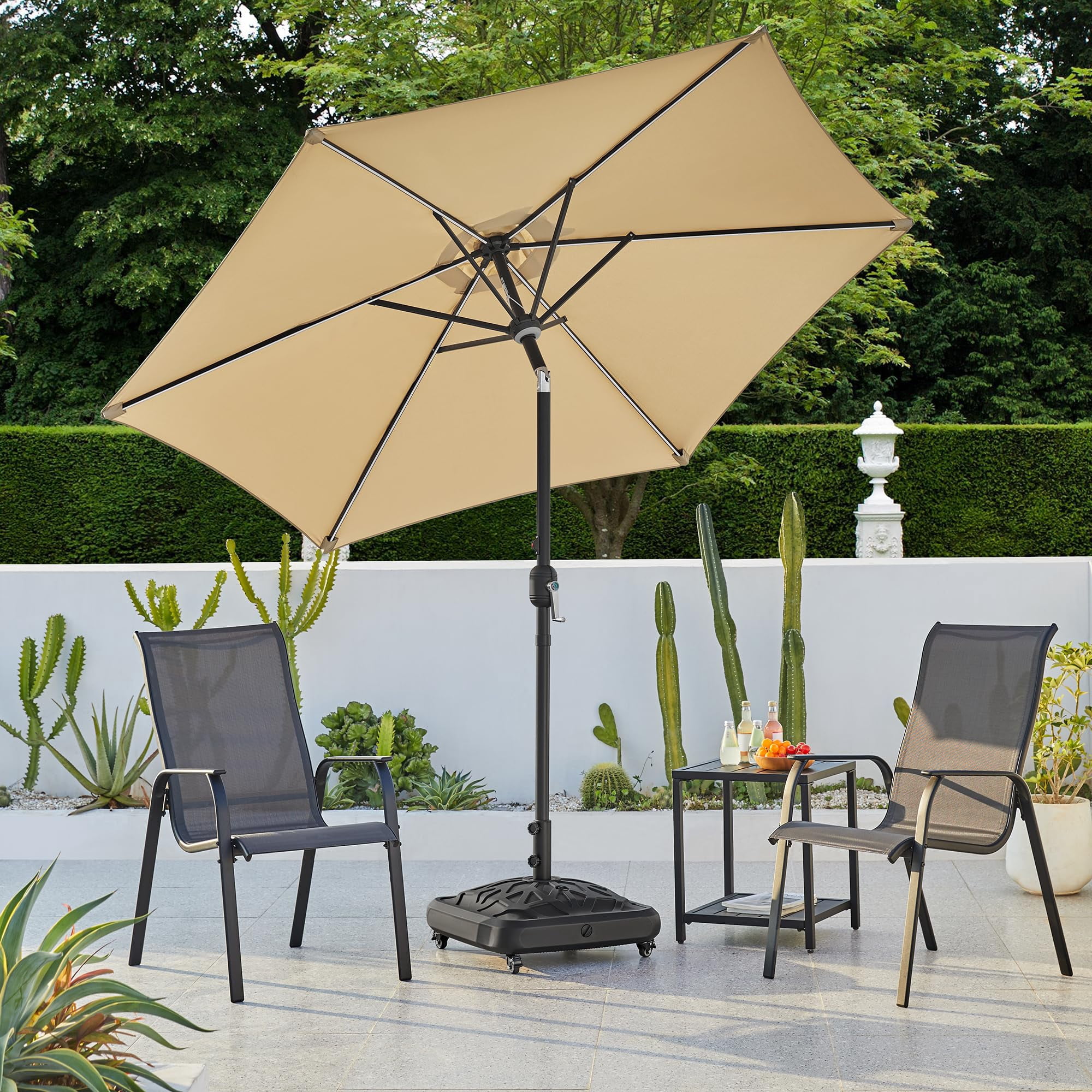 Fillable Mobile Patio Umbrella Base, 123lb Windproof Heavy Duty Market Stand with 4 Wheels and 4 Locks, for Deck Poolside Garden, Black