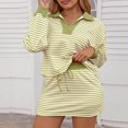thumbnail image 2 of Vornjynx Womens 2 Piece Sets Fall Outfits Striped V Neck Turn Down Collar Long Sleeve Tops Drawstring Skirt Lounge Matching Sets Green Size 2XL, 2 of 5