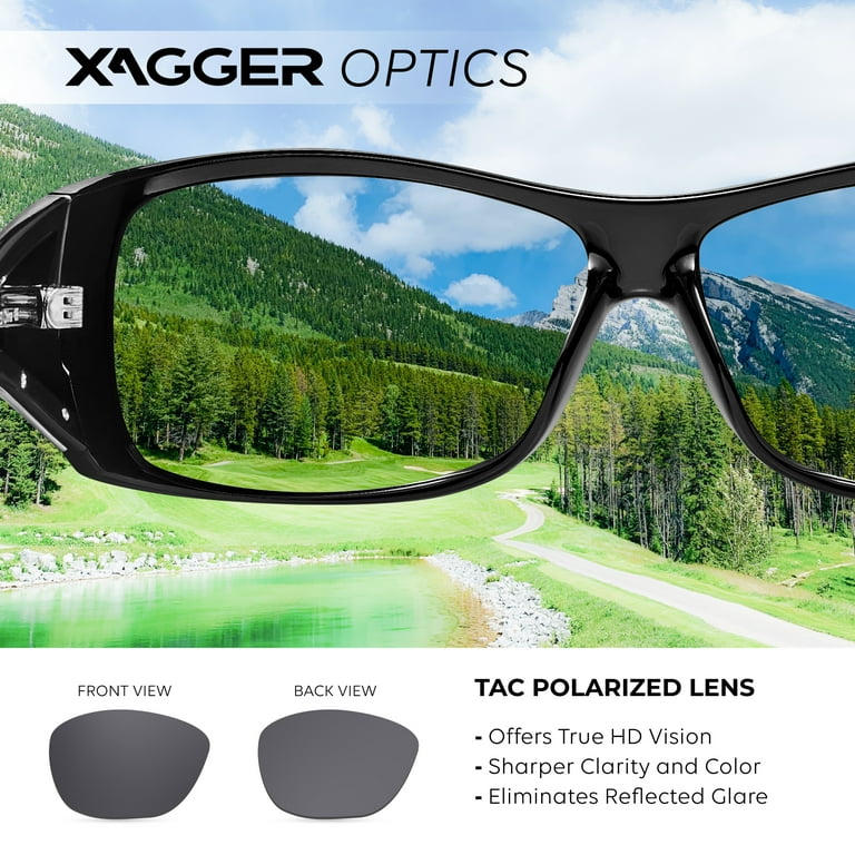 Xagger Oversized Wrap Around Sport Polarized Sunglasses for Men -  Rectangular Driving Fishing Golf Sports Sun Glasses made of Flexible TR90  Plastic 