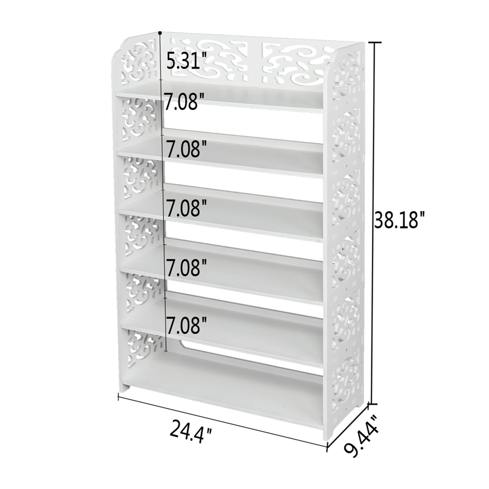 6-Tier White Shoe Rack - 24" Wide WPC Storage Shelf, Holds 36 Pairs, Waterproof Garage Organizer w/ Adjustable Shelves