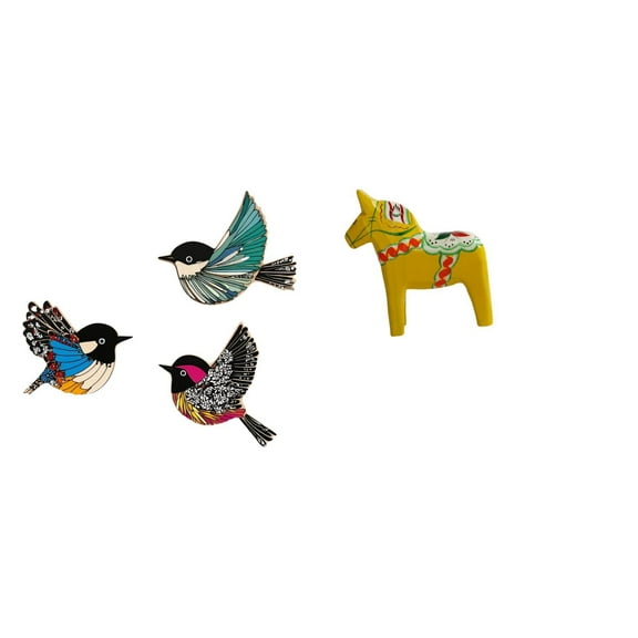 4 Pieces Wooden Bird Wall Hanging Horse Sculpture Hand Painted Multicolor for Living Room Entryway Decor