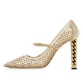 thumbnail image 2 of FSJ Women Pointed Toe Rhinestone Mesh Pumps Single Band Chain Chunky High Heels Elegant Prom Party Evening Shoes Size 15 Apricot, 2 of 5