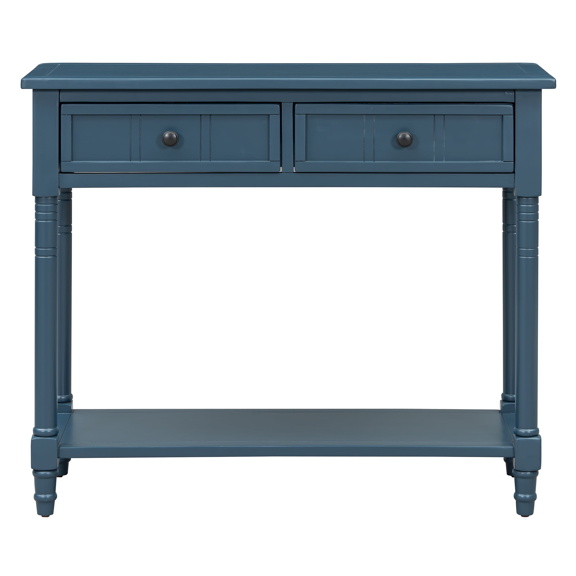 Euroco Farmhouse Wood Console Table with 2 Drawers and Bottom Shelf, 2-Tier Narrow Entryway Table Sofa Table Behind The Couch for Entrance, Hallway,Living Room, Foyer,Dark Navy