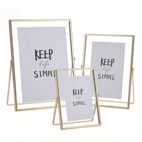 Armastuse Set of 3 Gold Floating Picture Frames, Metal Geometric Photo Frame with Glass Cover - Tabletop Display Includes 5x7, 4x6, 4x4 Inches for Home Wedding Decoration