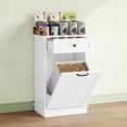 thumbnail image 6 of Tilt-Out Trash Can Cabinet, 10 Gallon Fluted Laundry Hamper Cabinet with Drawers, Wooden Hidden Garbage Can Cabinets, Free Standing for Kitchen & Living Room, White, 6 of 10