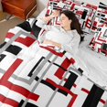 thumbnail image 4 of Homewish Geometric Stripe Art 7 Pieces Bedding Comforter Set,Abstract Square Line Full Bedding Set,Red White Black Fitted Sheet Flat Sheet For Adults,Super Cozy Room Decor, 4 of 8