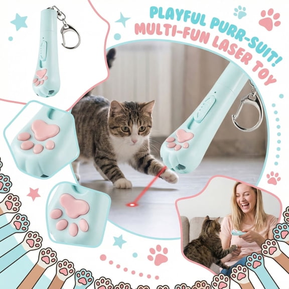 Laser Cat Toy Interactive Pet Teaser for Indoor Cats, Multifunction Light Pointer with Chase Play, Exercise and Boredom Relief Toy for Kittenss and Adult Cats, Blue