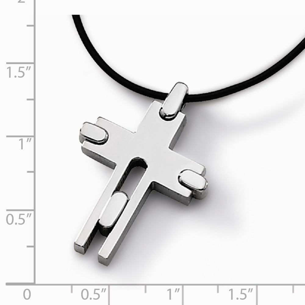 Titanium Leather Cord Cross 18in Necklace