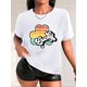 thumbnail image 1 of Colorful Clover and Letter Print Casual Fashion T-Shirt for Black Women, Round Neck Short Sleeve, Polyester - Machine Washable, English Letters, Leisure Style, Spring/Summer/Autumn, 1 of 7